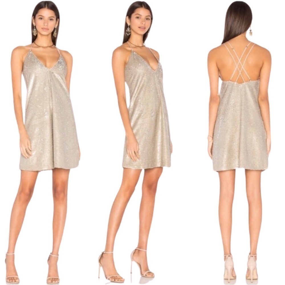 NWT THE JETSET DIARIES Gold Diamond Sequin Mini Dress